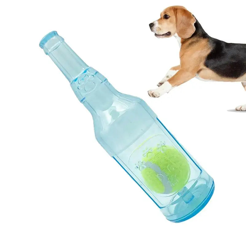 Interactive Dog Toy Pet Chew Toy Bottle Chew Toy Bite-resistance Beer Bottle with Tennis Ball Toy Funny Dog Squeaky Chew Toy