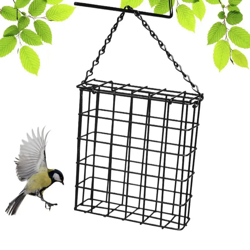 Suet Feeder Black Square Bread Block Bird Feeder Outdoor Bird Food Device Metal Wire Suet Cage Feeder for Balcony Garden